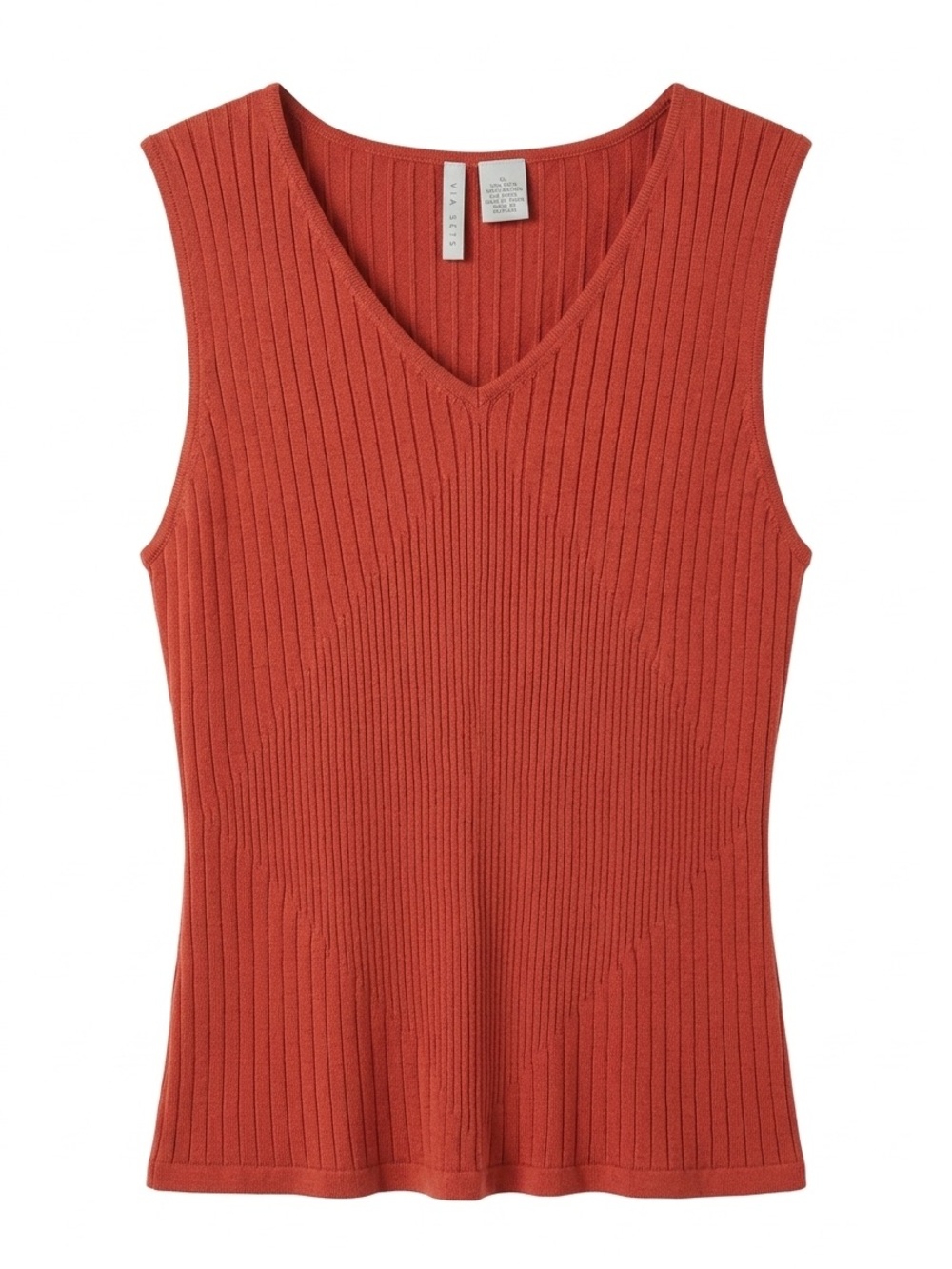 Via Seta Silk Cotton Ribbed Knit Tank Top Red Orange M Vintage 90s